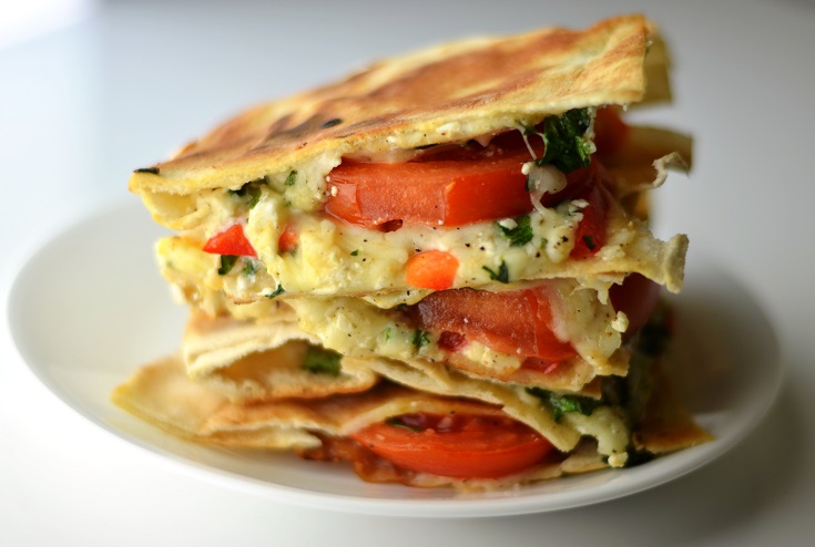 Mozzarella, Feta, Tomato, and Cilantro Grilled Pita Sandwiches