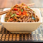 Soba Noodle Hummus Salad with Fresh Herbs, Red Pepper, and Carrots