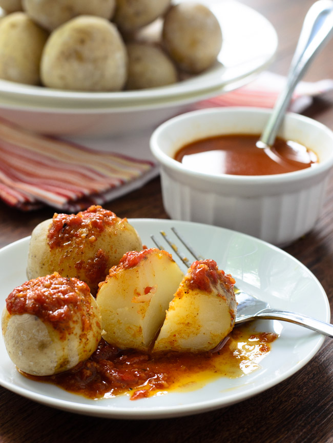 Canarian Potatoes (Papas Arrugadas) with Mojo Rojo Sauce