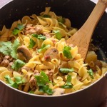 Creamy Sriracha Noodles with Turkey and Mushrooms