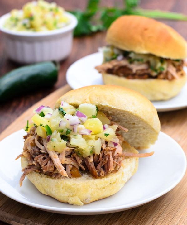 Hawaiian BBQ Pulled Pork Sandwich with Pineapple Relish