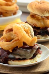 Kansas Beef Brisket Sandwich with BBQ Sauce Provolone Cheese and Onion Rings- The Spice Kit Recipes