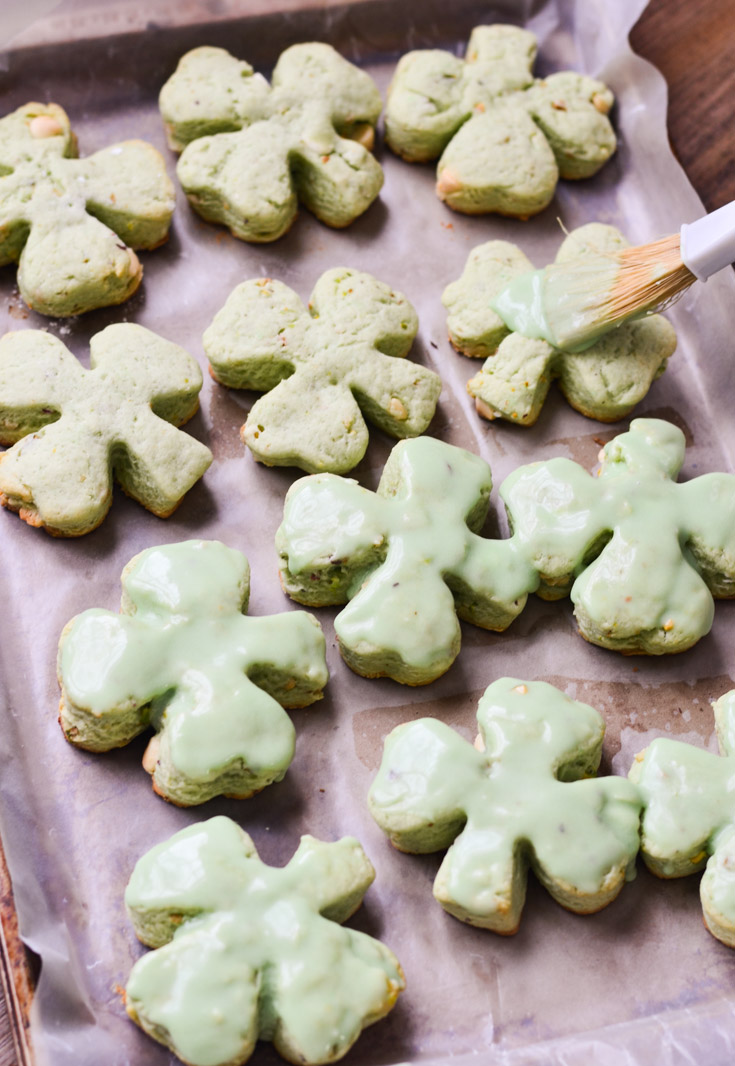 Shamrock Pistachio Cookies with Bailey's Irish Cream Glaze 