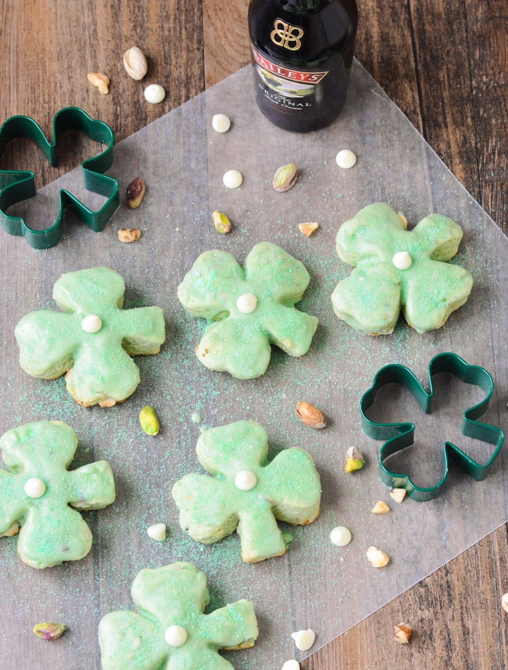 Shamrock Pistachio Cookies with Bailey's Irish Cream Glaze 